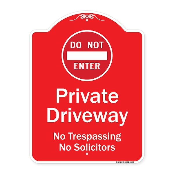 Signmission Do Not Enter Private Driveway No Trespassing Or Solicitors WithAluminum Sign, 24" H, RW-1824-9980 A-DES-RW-1824-9980 - main